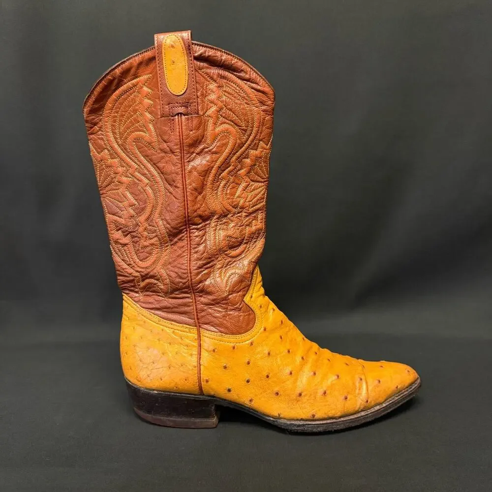 MONTANA MEN TOP QUALITY WESTERN OSTRICH & LEATHER WESTERN cowboy BOOTS us8